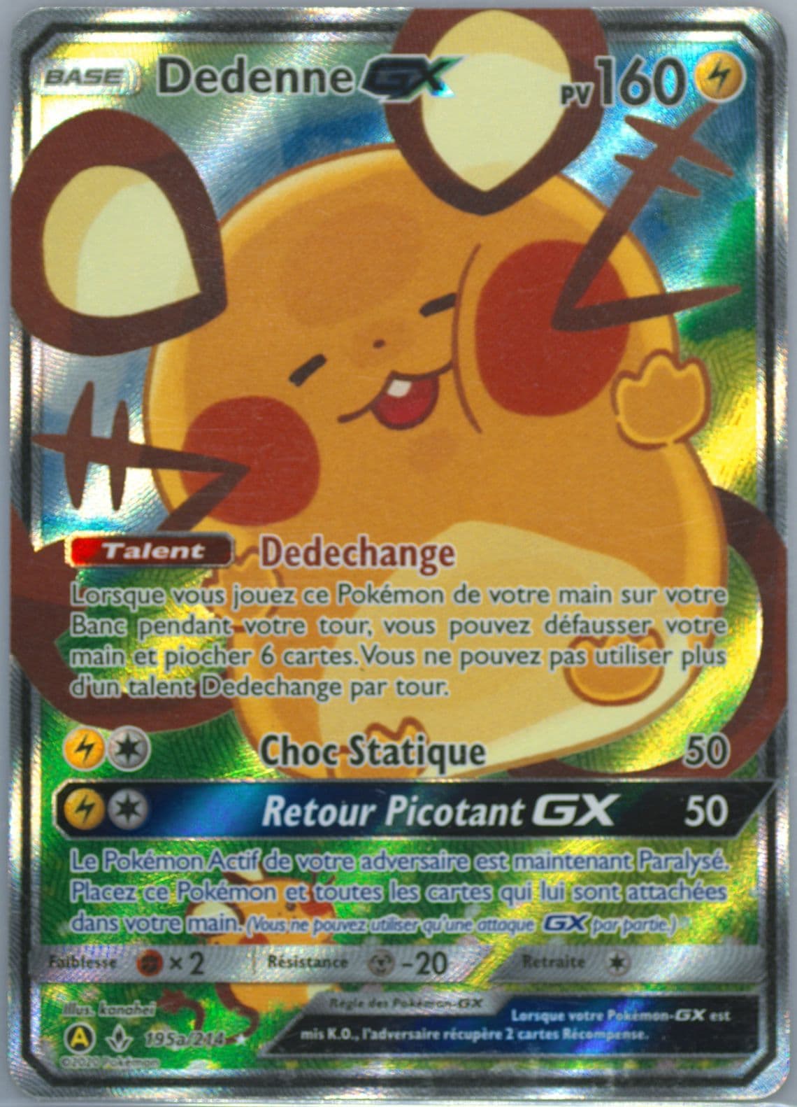 Full Art/Dedenne GX 2020 Yellow A Alternate Art Trainer's Toolkit-French (195a) 2019 Pokemon Sun & Moon Unbroken Bonds