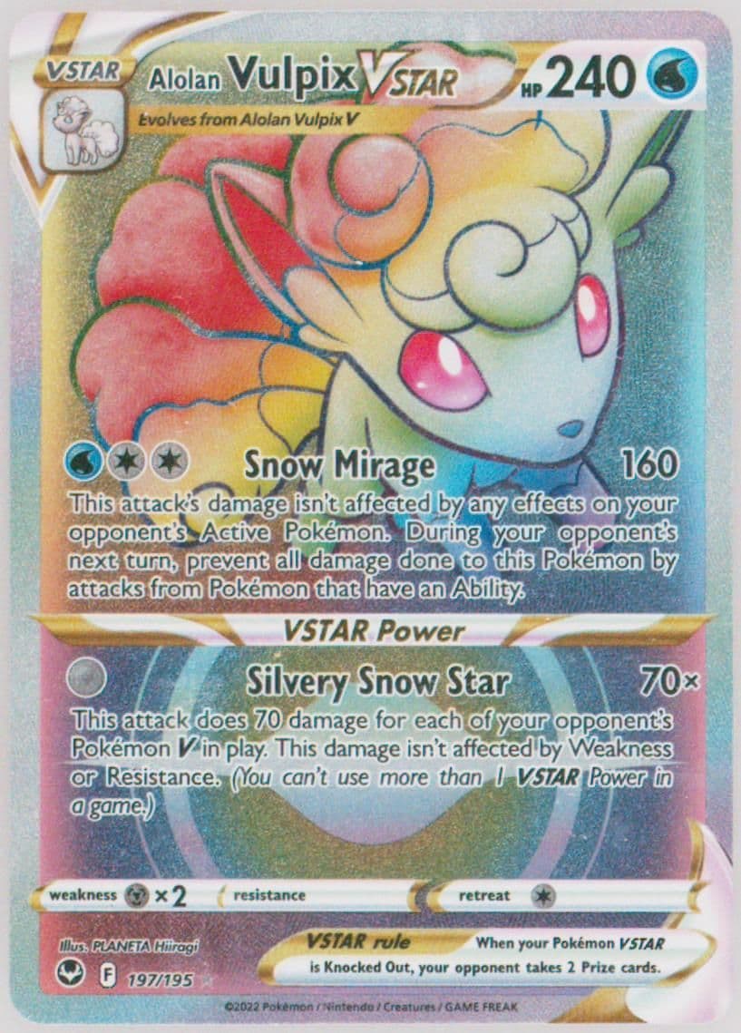 Full Art/Alolan Vulpix Vstar Secret (197) 2022 Pokemon Sword & Shield Silver Tempest