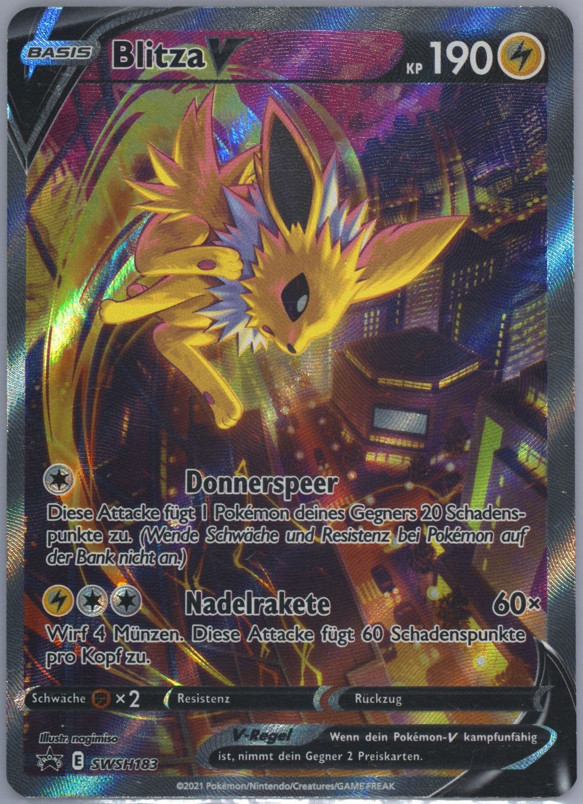 Full Art/Blitza V Jolteon Vmax Premium Collection-German (183) 2021 Pokemon Swsh Black Star Promo