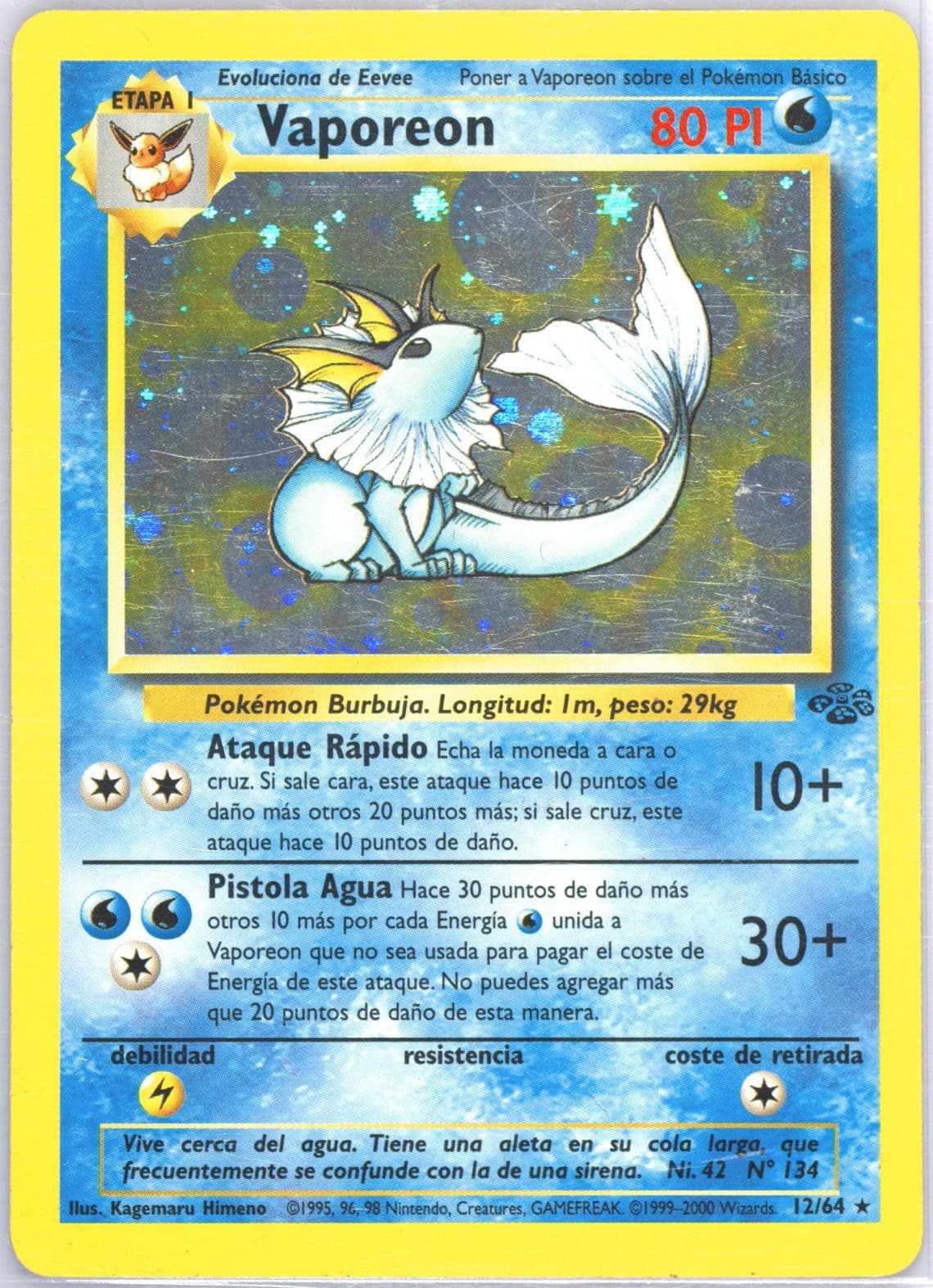 Vaporeon-Holo (12) 2000 Pokemon Spanish Jungle
