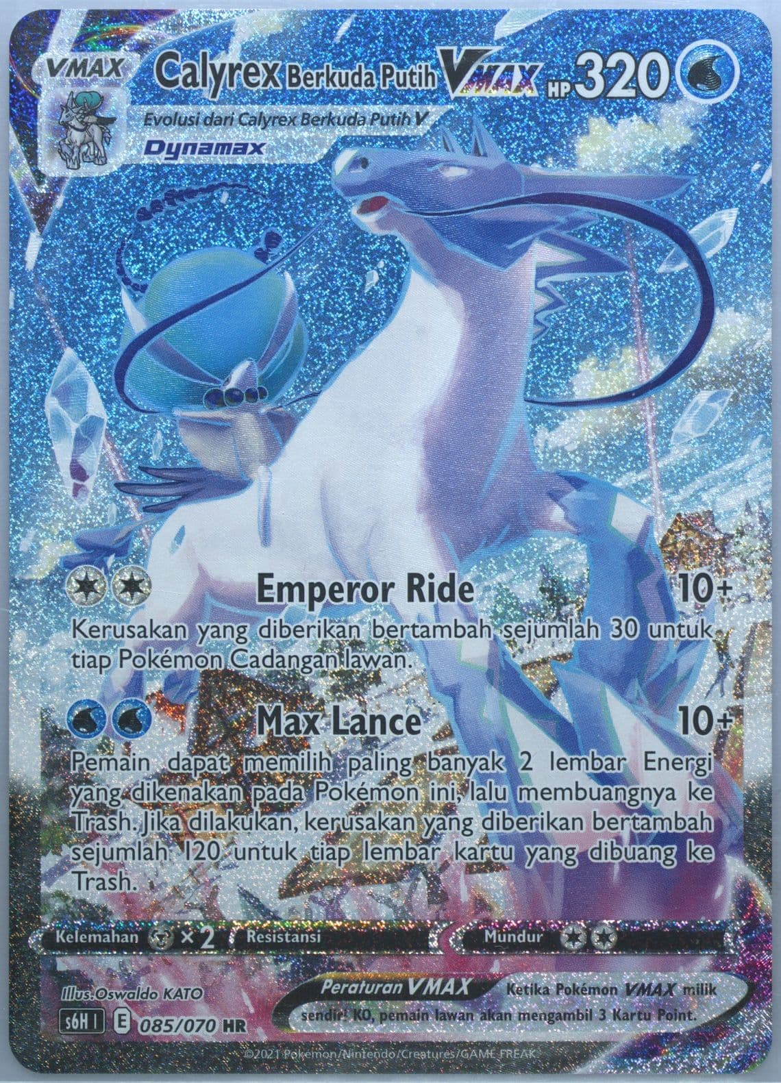 Full Art/Ice Rider Calyrex Vmax-Hyper (085) 2021 Pokemon Indonesian Sword & Shield Silver Lance
