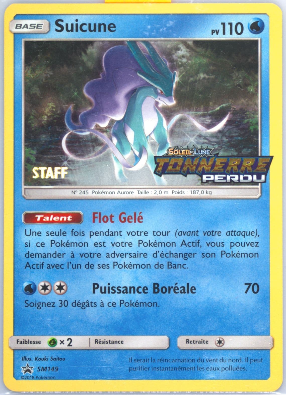Suicune-Holo Lost Thunder Prerelease-French-Staff (SM149) 2018 Pokemon SM Black Star Promo