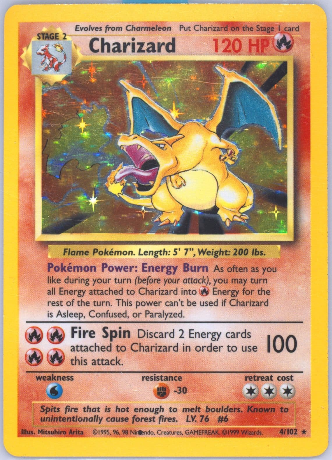 Charizard-Holo Black Dot Error (4) 1999 Pokemon Game