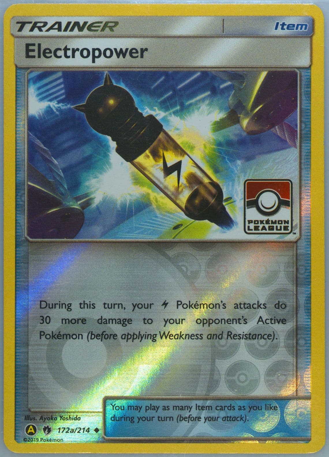 Electropower-Reverse Foil Yellow A Alternate Art-Pokemon League (172a) 2018 Pokemon Sun & Moon Lost Thunder