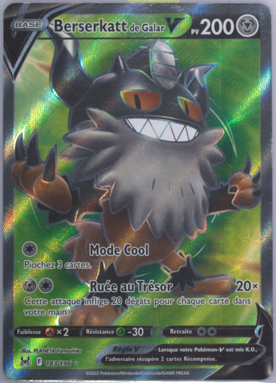 Full Art/Berserkatt de Galar V French (183) 2022 Pokemon Sword & Shield Lost Origin