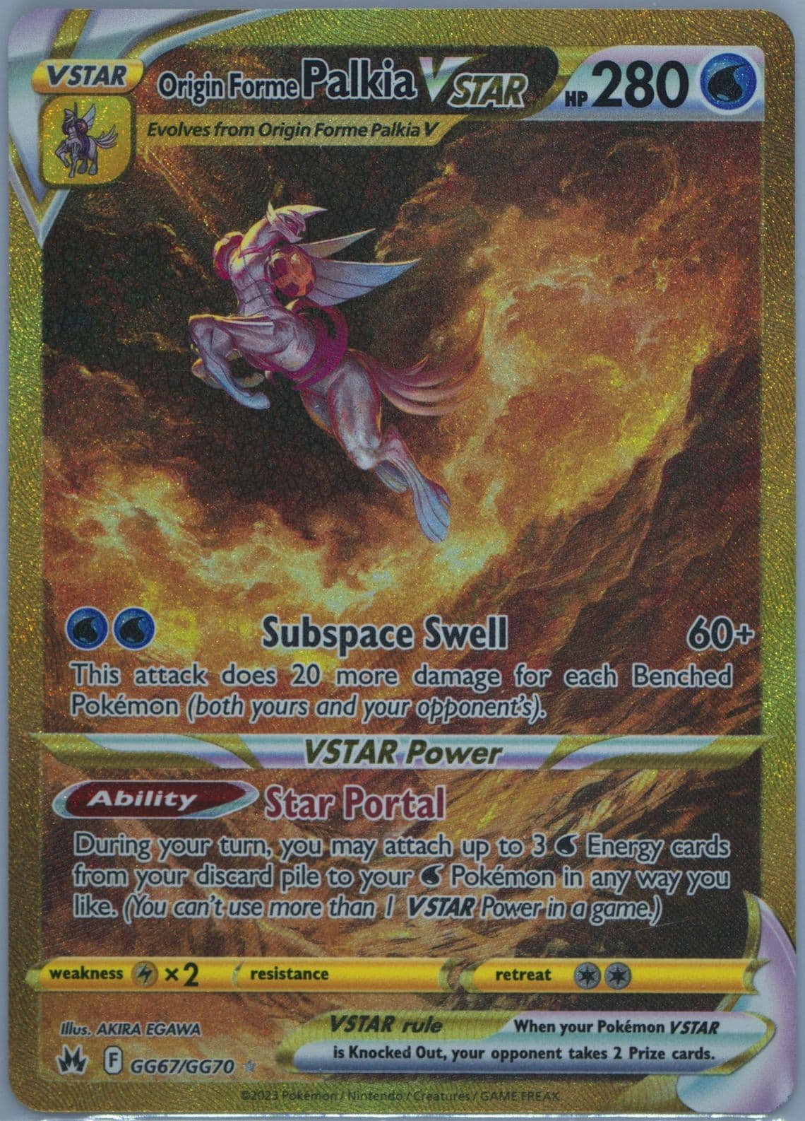 Full Art/Origin Forme Palkia Vstar Secret (GG67) 2023 Pokemon Sword and Shield Crown Zenith