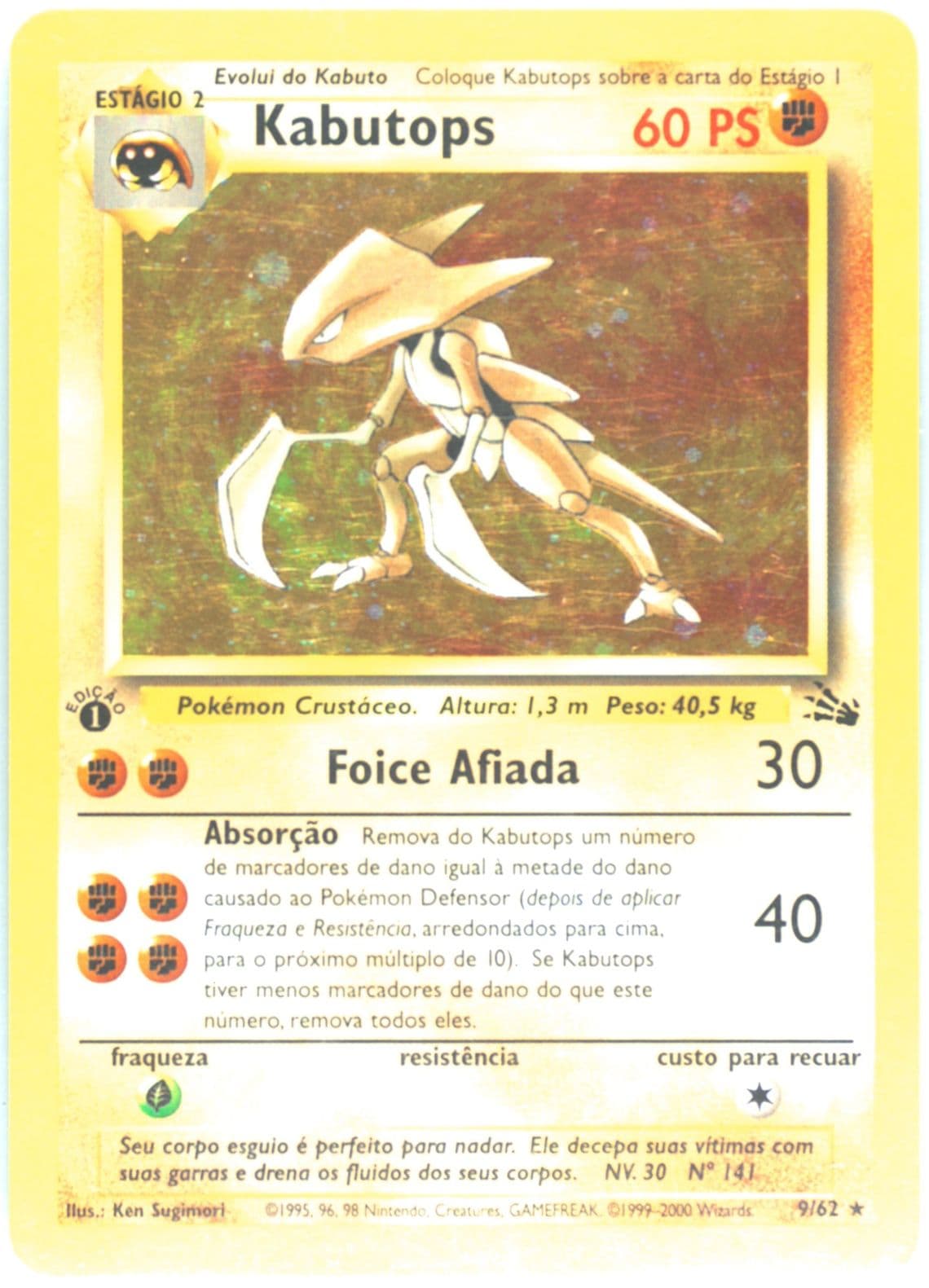 Kabutops-Holo 1st Edition (9) 2000 Pokemon Portuguese Fossil
