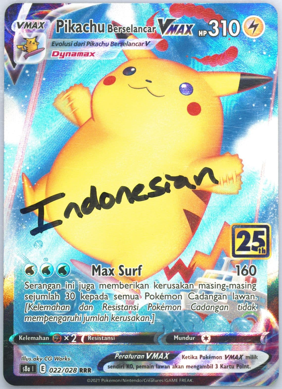 Full Art/Pikachu Berselancar Vmax (022) 2021 Pokemon Indonesian 25th Anniversary Collection