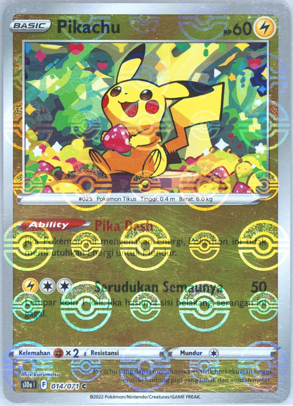 Pikachu-Reverse Foil (014) 2022 Pokemon Indonesian Sword & Shield Dark Phantasma