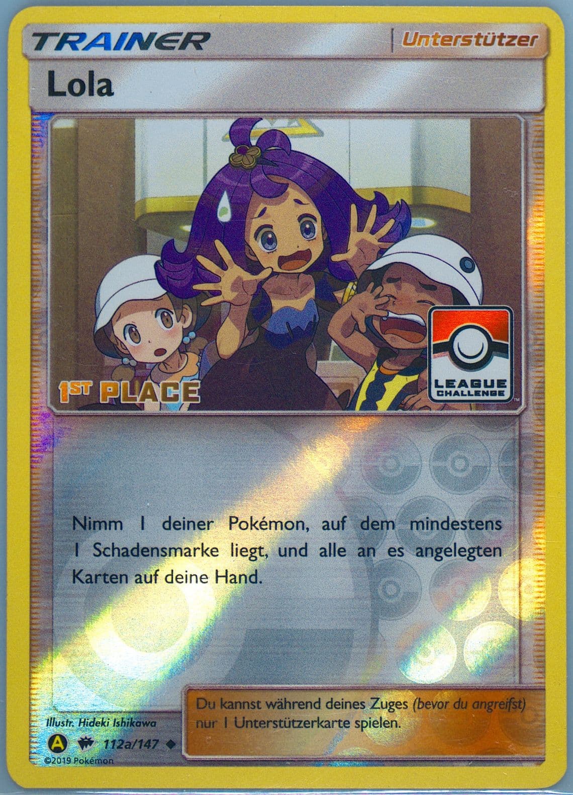 Lola-Reverse Foil 2019 Yellow Alternative Art 1st Place Pokemon League-German (112a) 2017 Pokemon Sun & Moon Burning Shadows