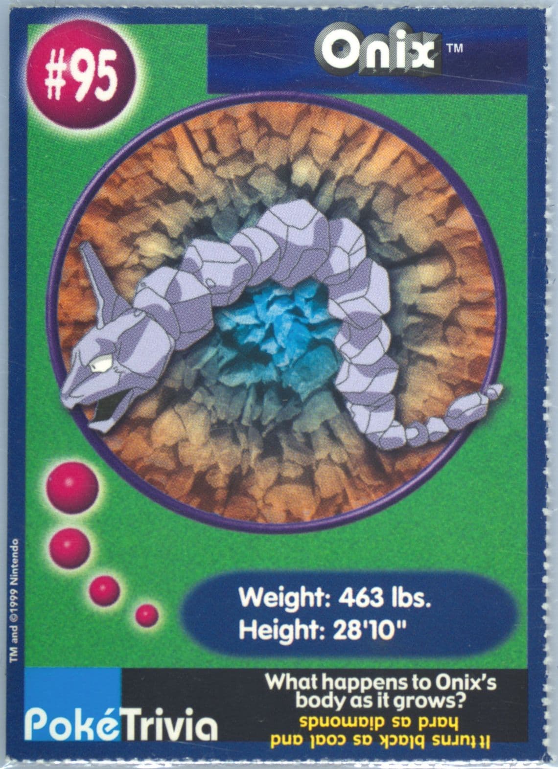 Onix Perforated (95) 1999 Pokemon Burger King