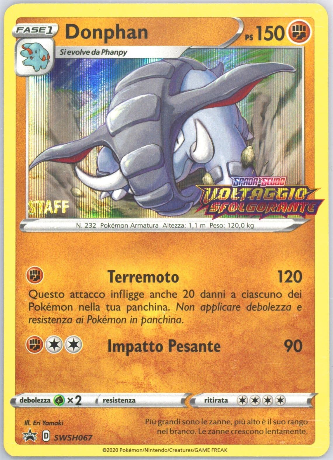Donphan-Holo Prerelease-Staff-Italian (067) 2020 Pokemon Swsh Black Star Promo