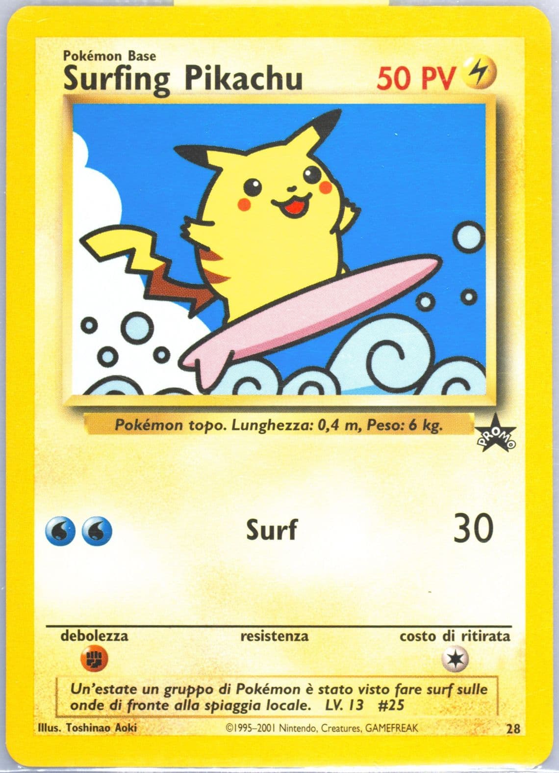 Surfing Pikachu Pokemon League-Italian (28) 2001 Pokemon Promo Black Star