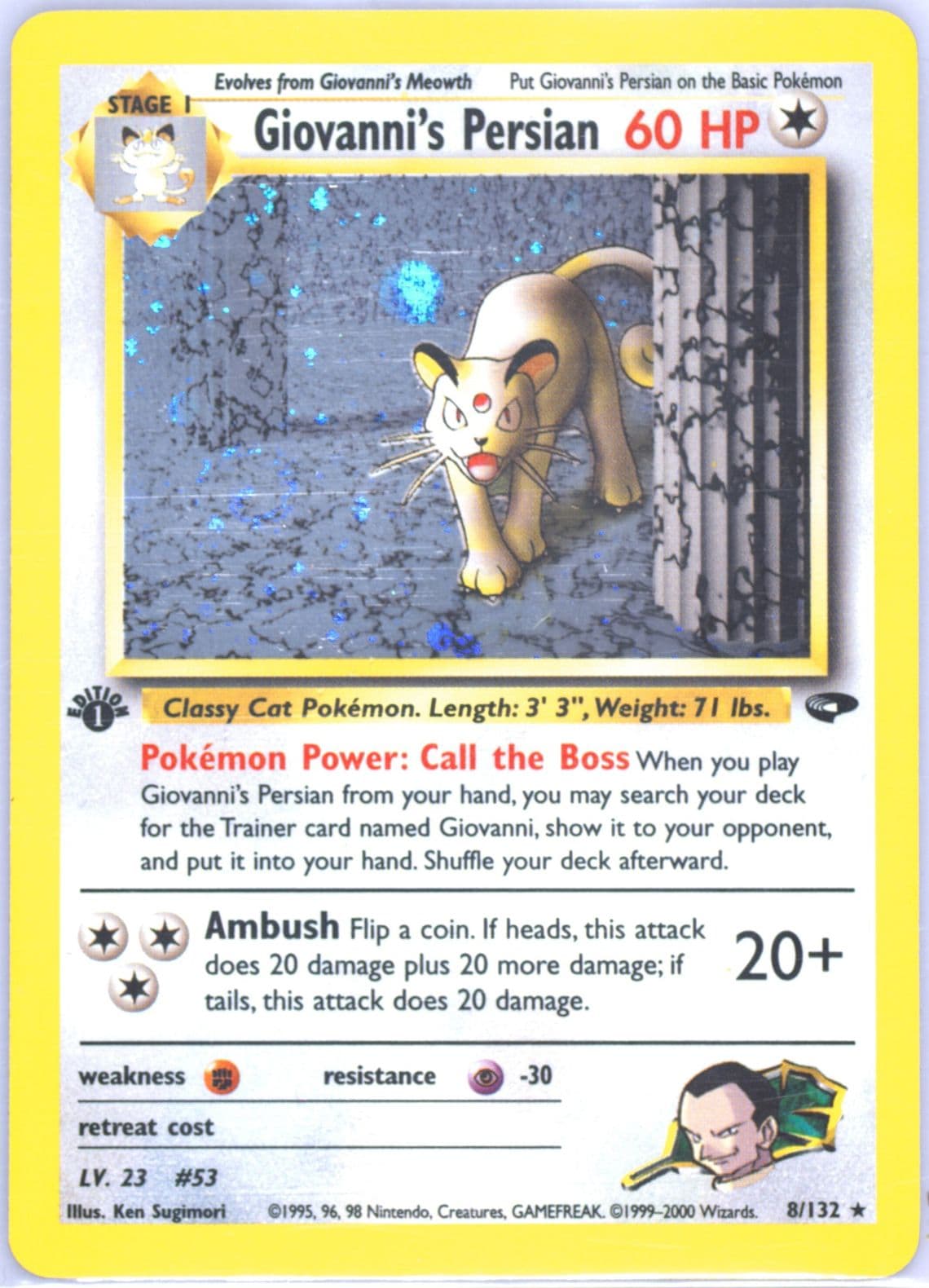 Giovanni's Persian Holo-1st Edition (8) 2000 Pokemon Gym Challenge