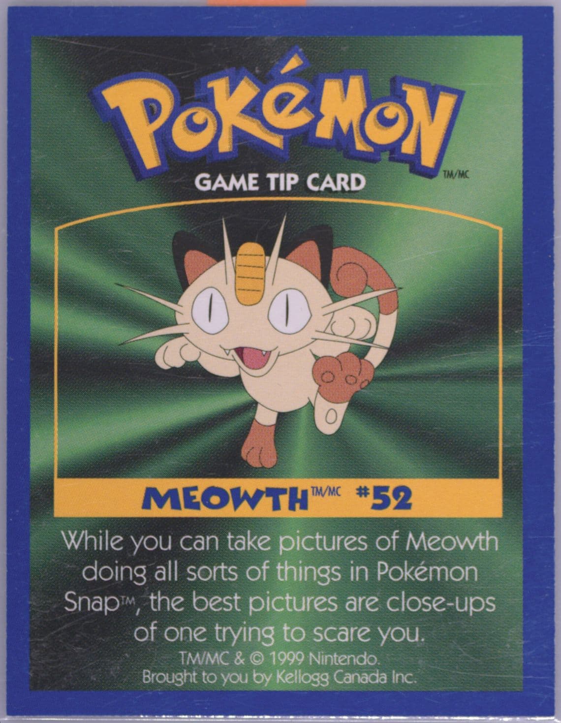 Meowth 1999 Kellogg's Pokemon Game Tips