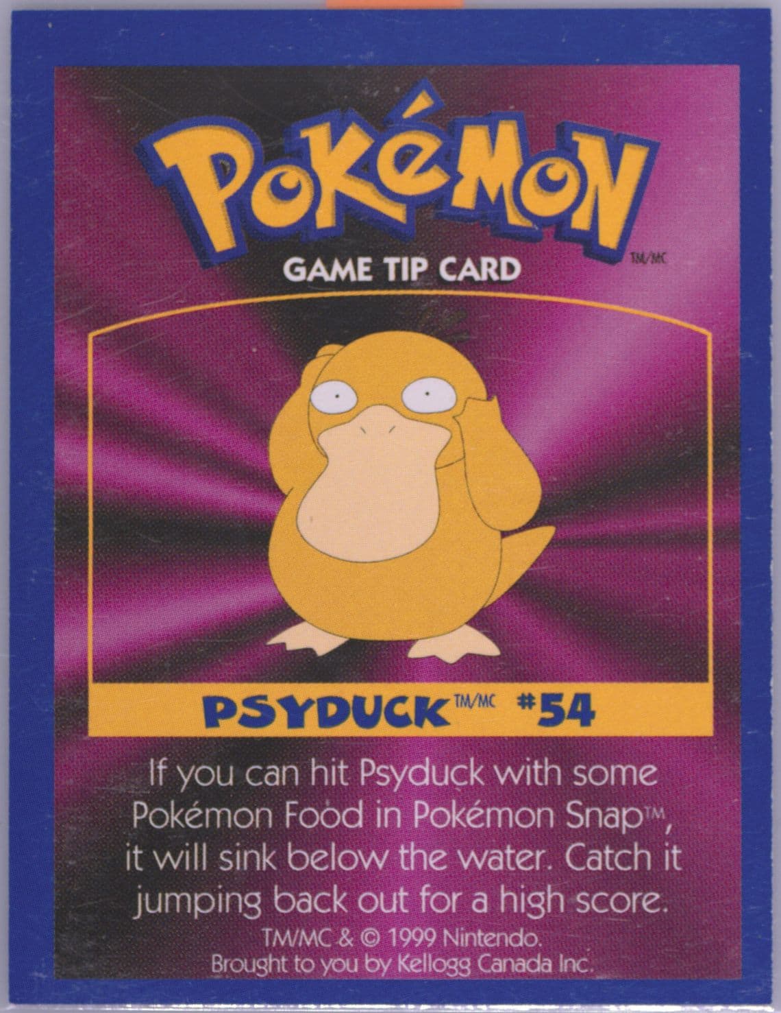 Psyduck 1999 Kellogg's Pokemon Game Tips