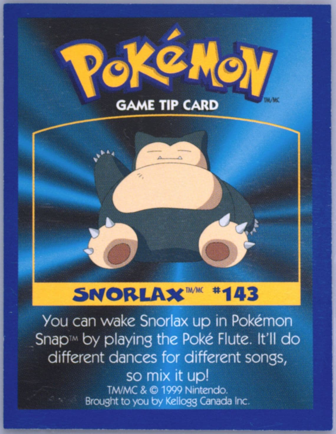 Snorlax 1999 Kellogg's Pokemon Game Tips