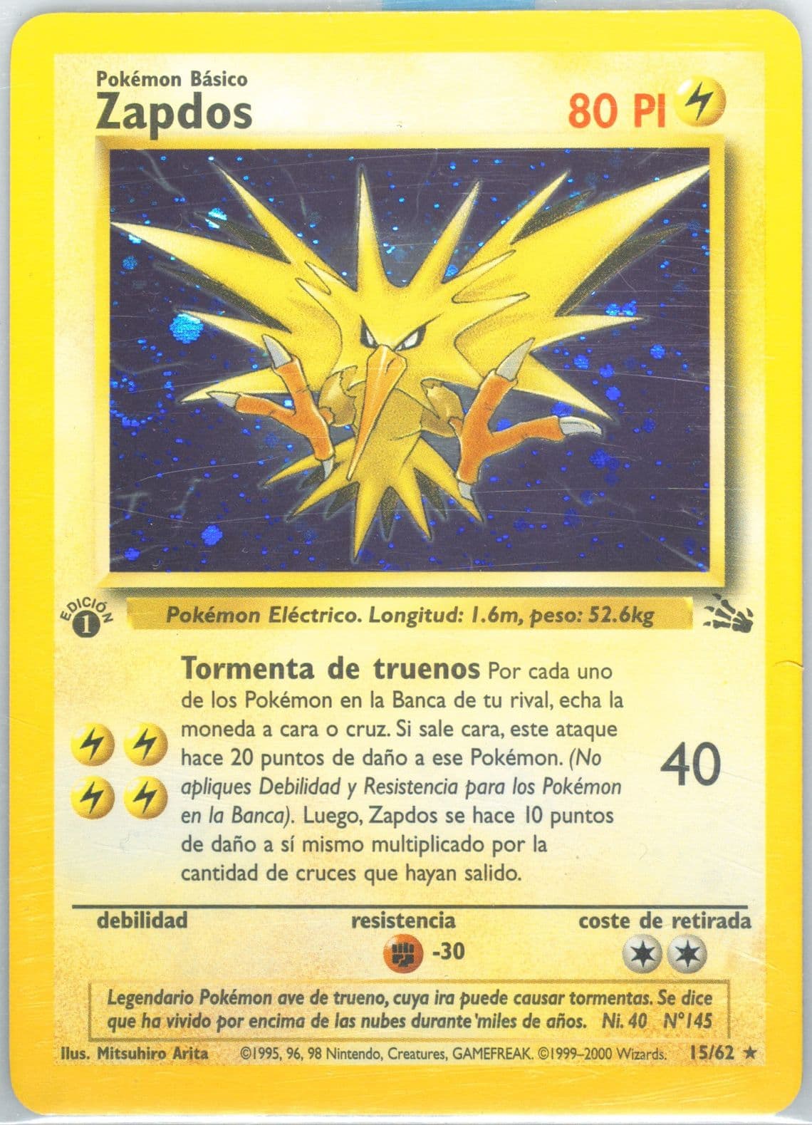 Zapdos-Holo 1st Edition (15) 2000 Pokemon Spanish Fossil