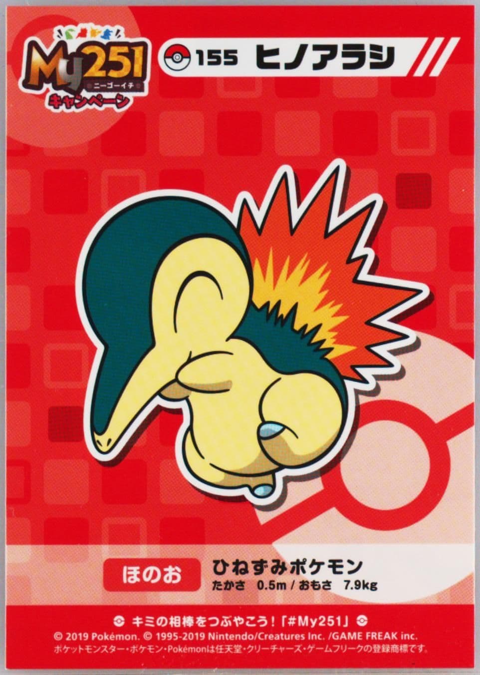 Cyndaquil (155) 2019 Pokemon Japanese MY251 Campaign Stickers