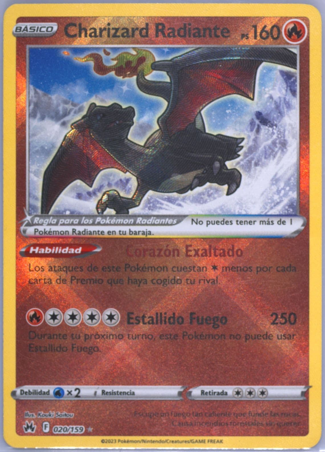 Charizard Radiante Spanish (020) 2023 Pokemon Sword and Shield Crown Zenith