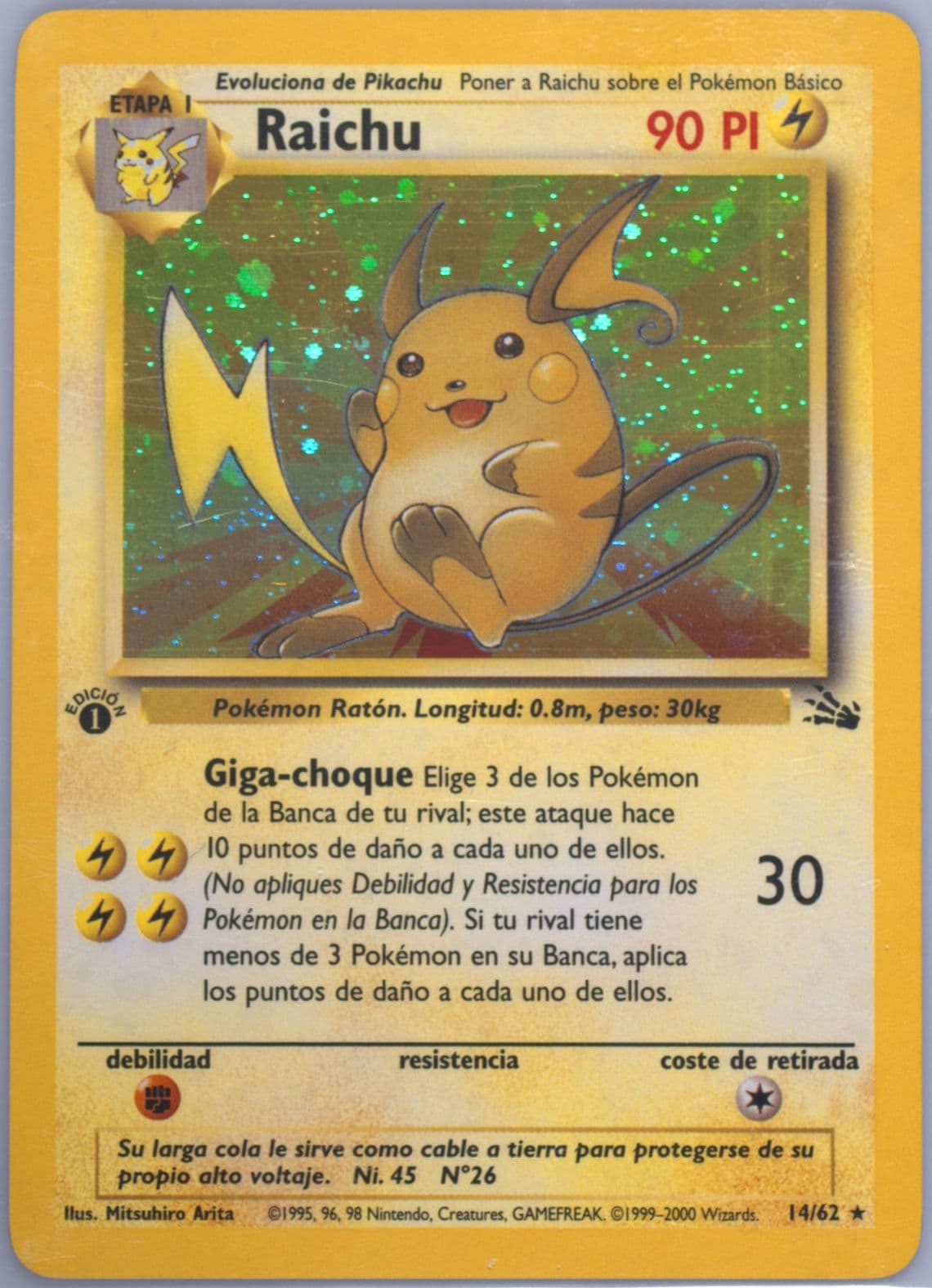 Raichu-Holo 1st Edition (14) 2000 Pokemon Spanish Fossil