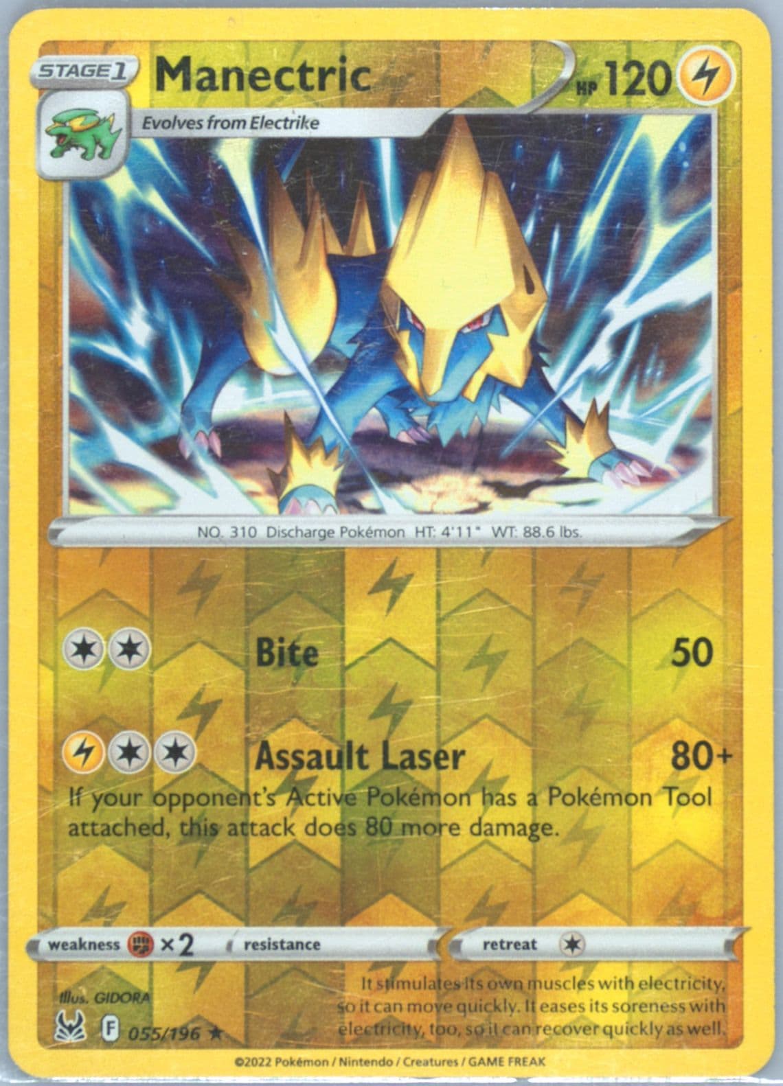 Manectric-Reverse Foil (055) 2022 Pokemon Sword & Shield Lost Origin
