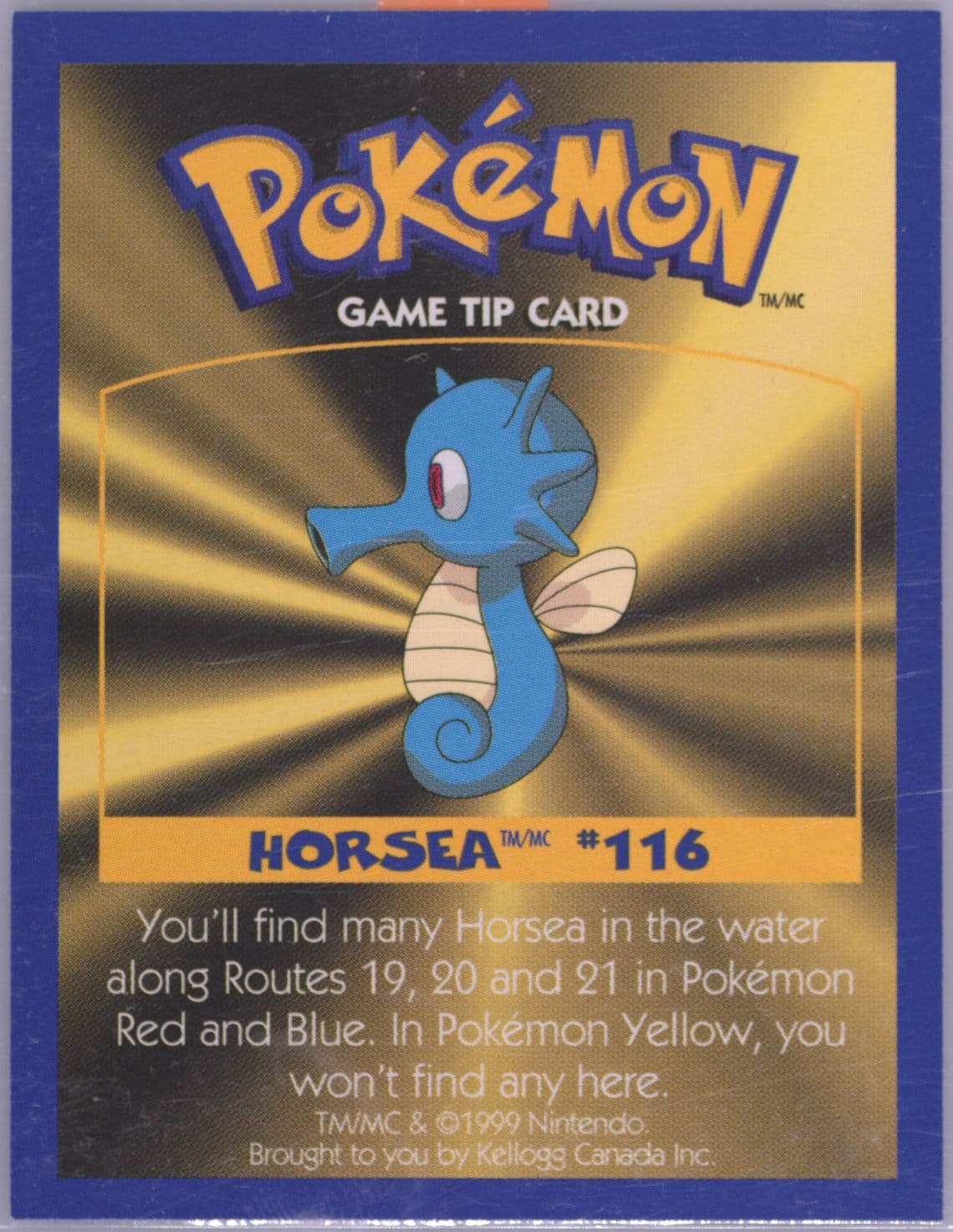 Horsea 1999 Kellogg's Pokemon Game Tips