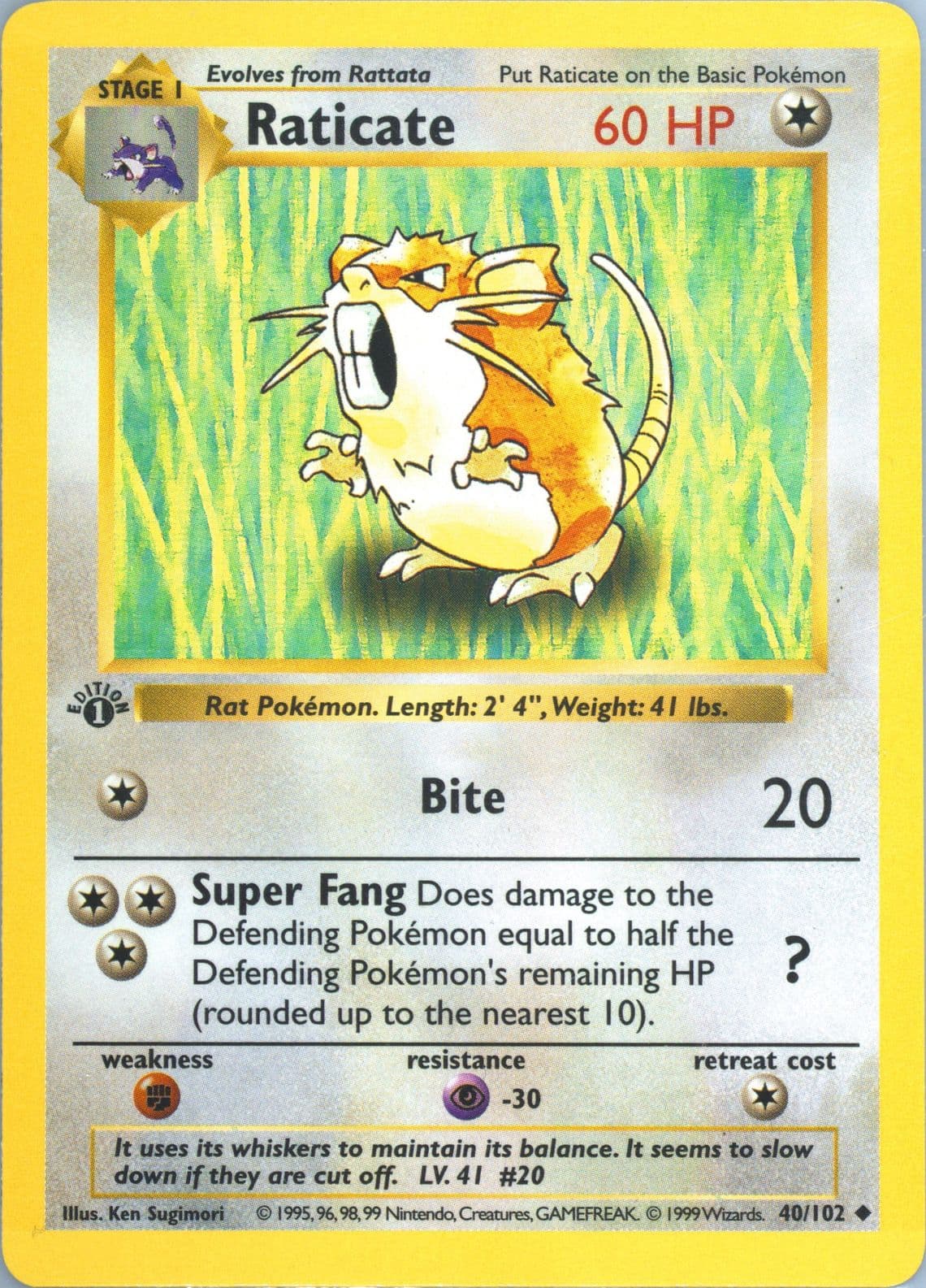 Raticate 1st Edition (40) 1999 Pokemon Game