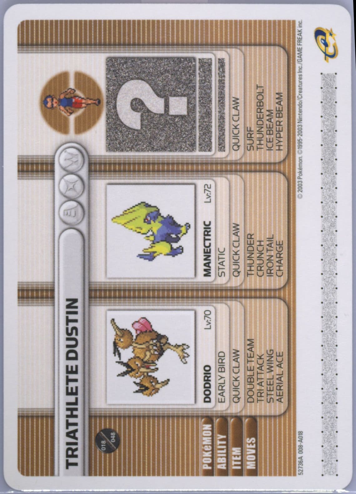 Triathlete Dustin Hidden Ruins (A018) 2003 Pokemon Battle-E Series 1