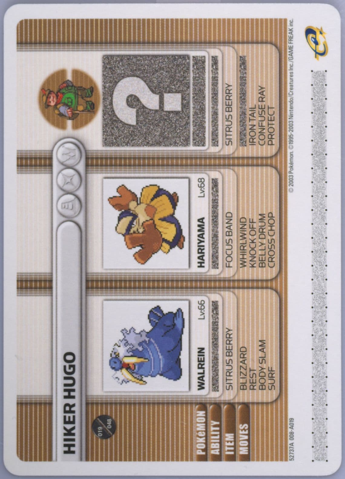 Hiker Hugo Hidden Ruins (A019) 2003 Pokemon Battle-E Series 1