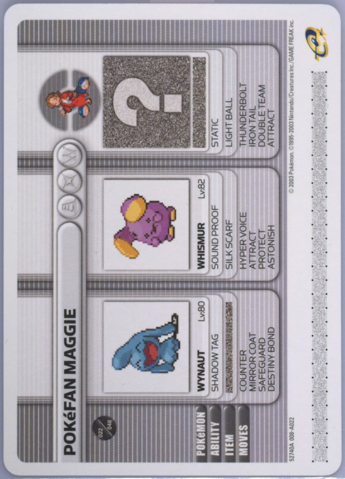 Pokefan Maggie Hidden Ruins (A022) 2003 Pokemon Battle-E Series 1