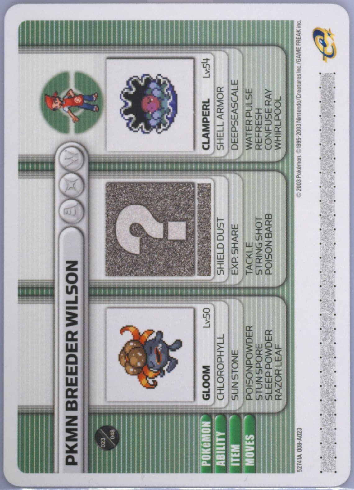 Pkmn Breeder Wilson Hidden Ruins (A023) 2003 Pokemon Battle-E Series 1
