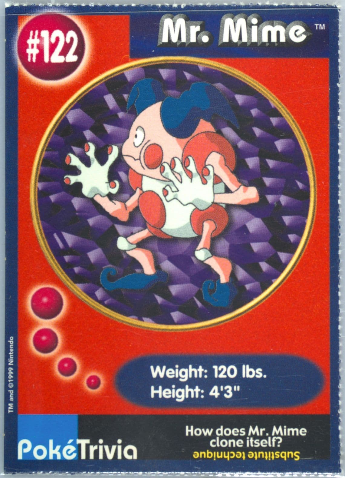 Mr. Mime Perforated (122) 1999 Pokemon Burger King