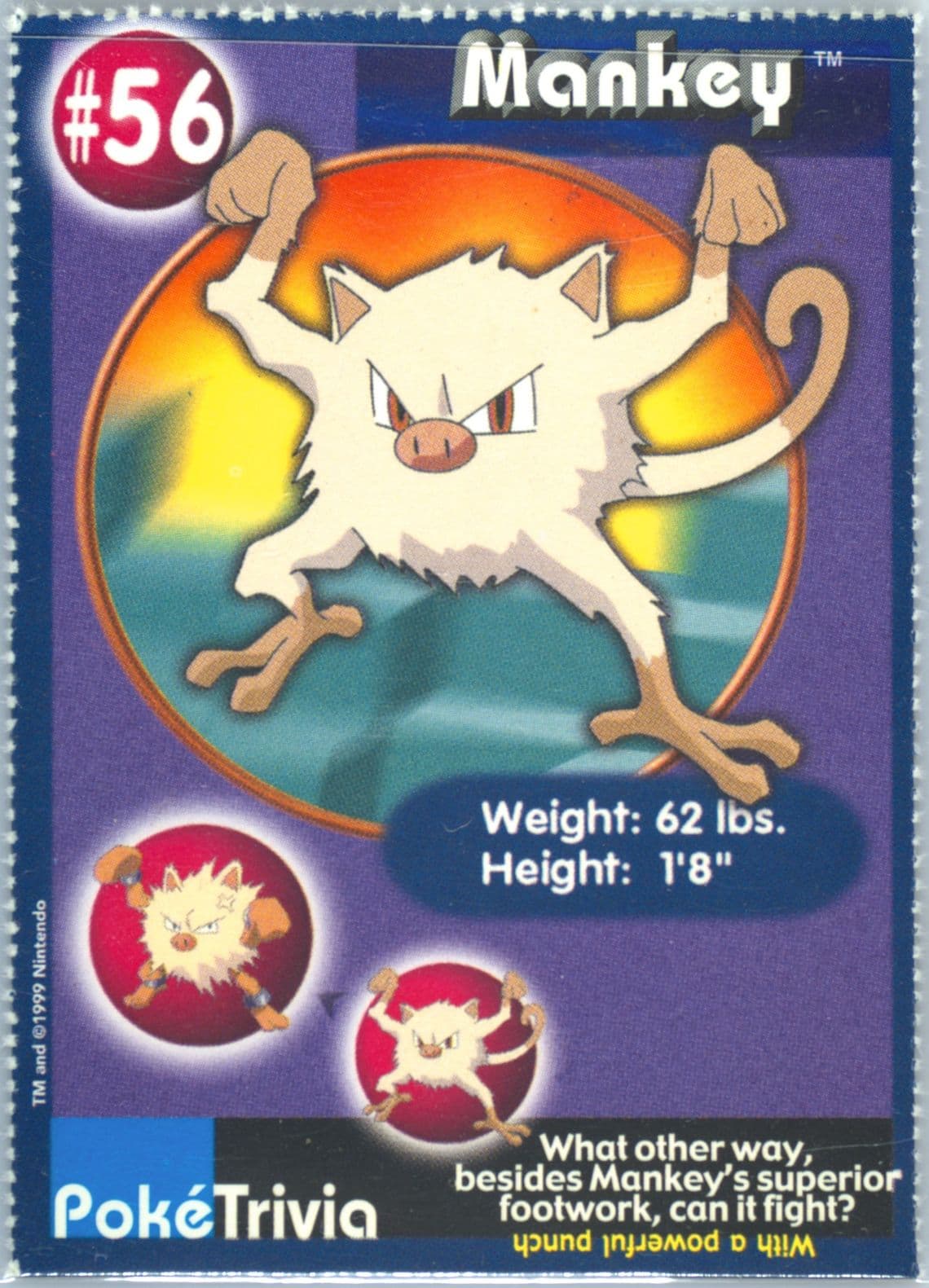 Mankey Perforated (56) 1999 Pokemon Burger King
