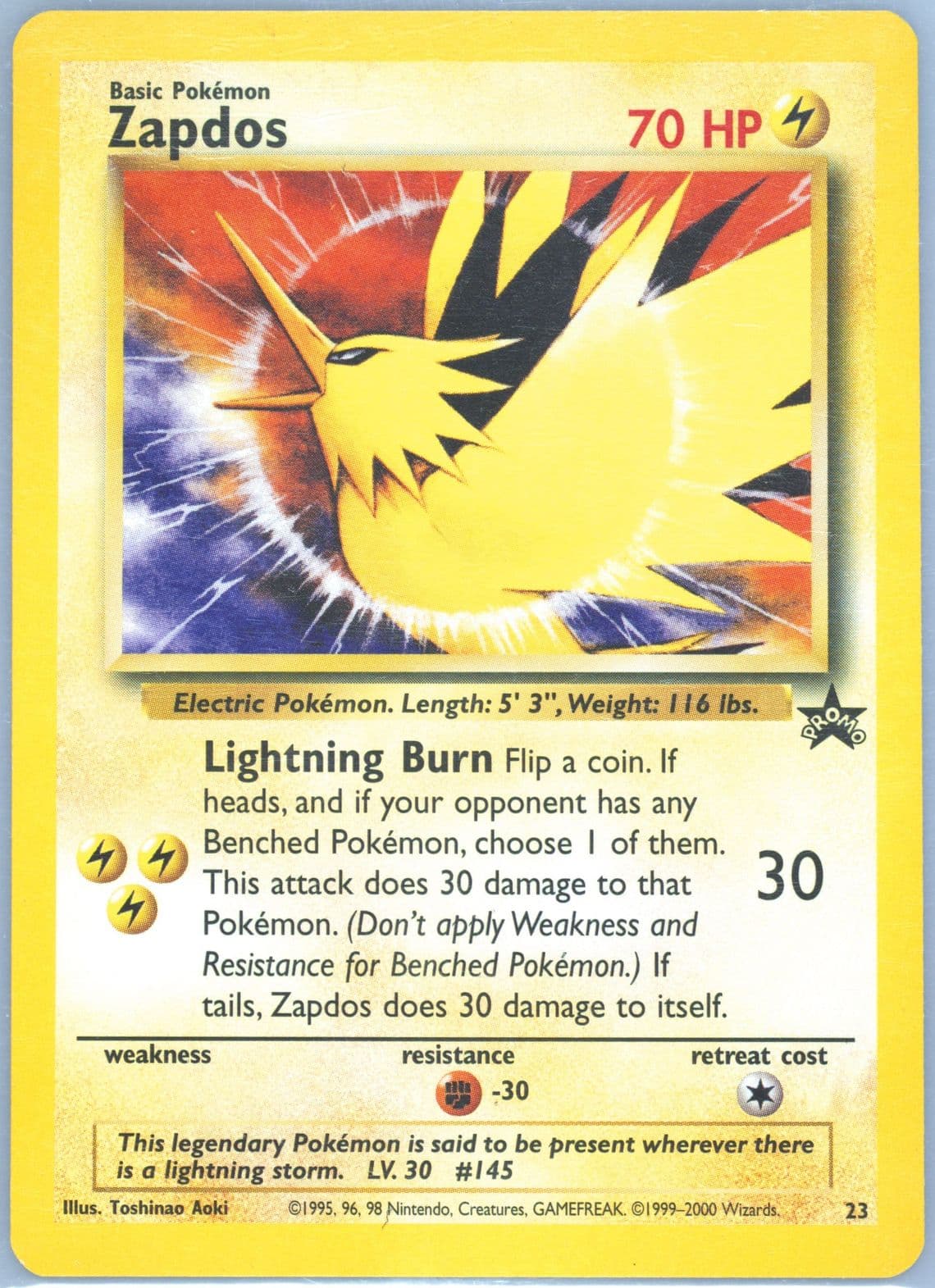 Zapdos Toshinao Aoki Error (23) 2000 Pokemon Promo Black Star