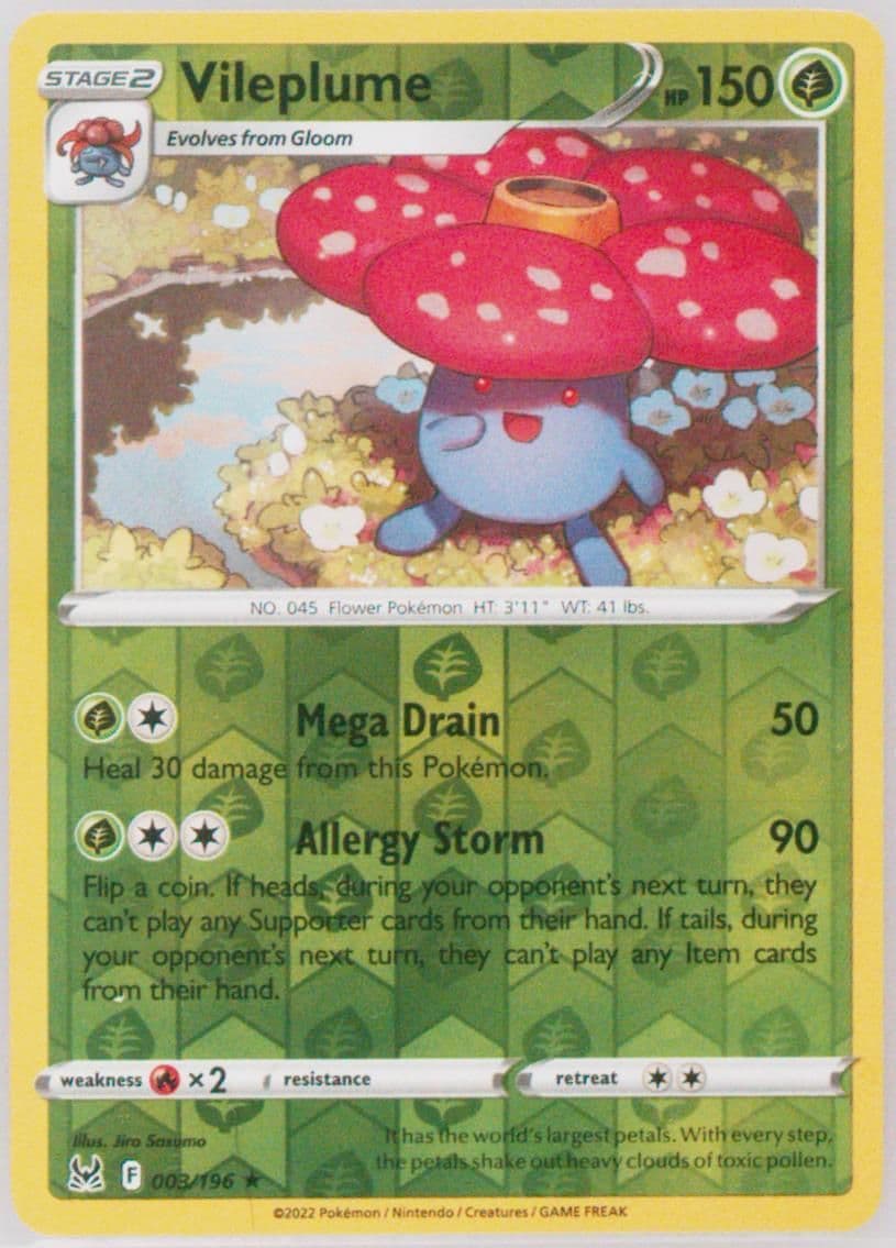 Vileplume-Reverse Foil (003) 2022 Pokemon Sword & Shield Lost Origin