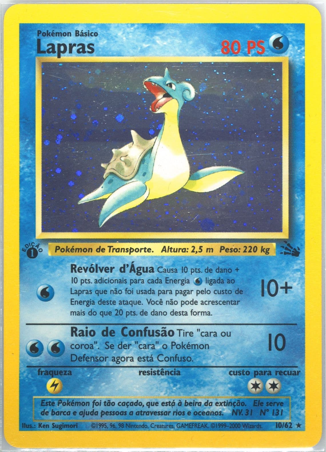 Lapras-Holo 1st Edition (10) 2000 Pokemon Portuguese Fossil