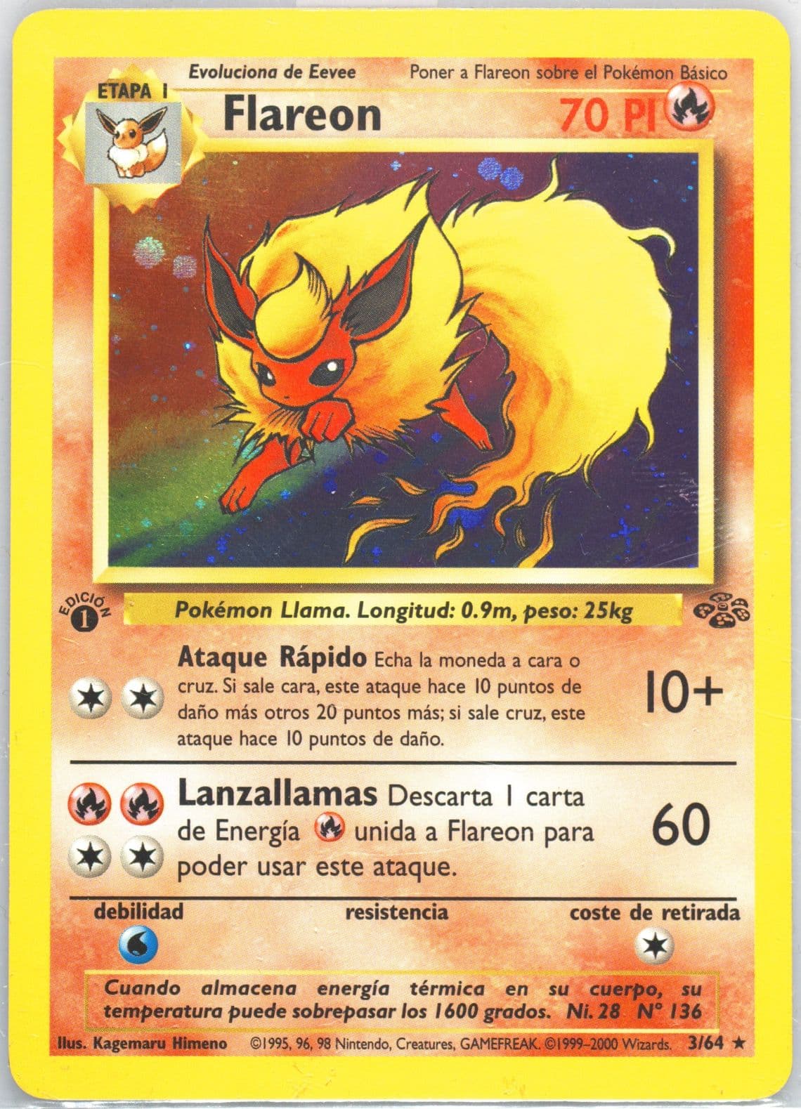Flareon-Holo 1st Edition (3) 2000 Pokemon Spanish Jungle