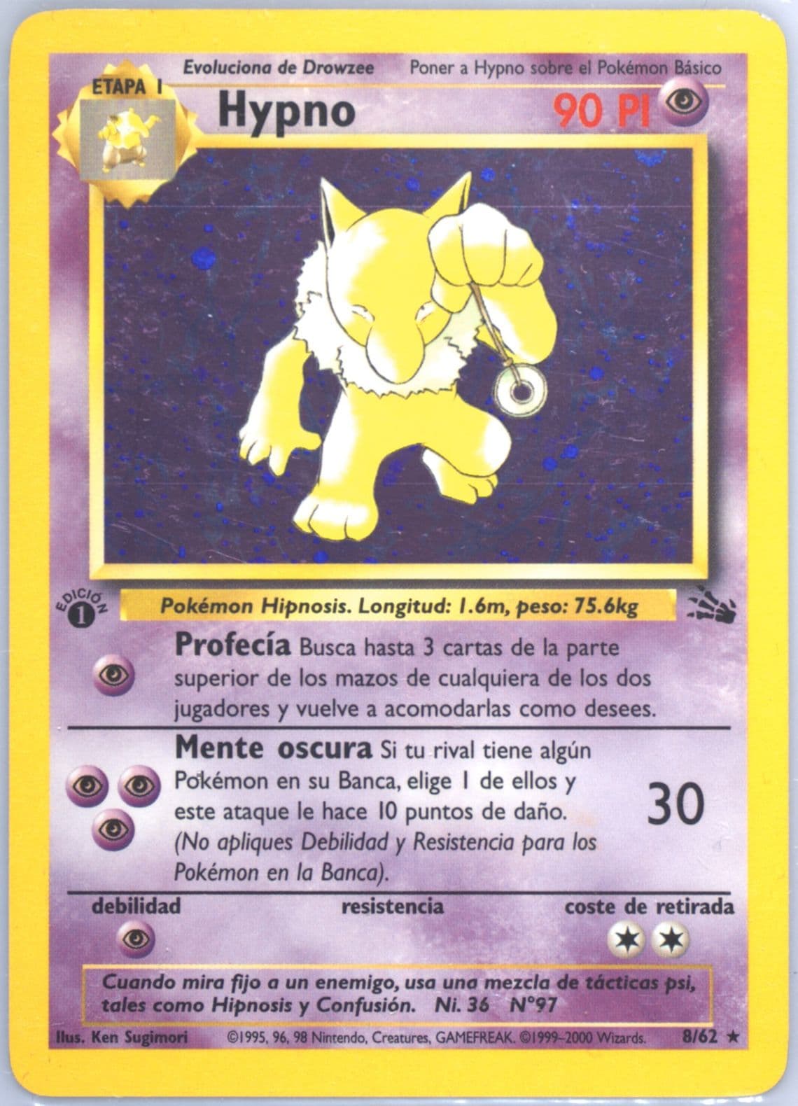 Hypno-Holo 1st Edition (8) 2000 Pokemon Spanish Fossil