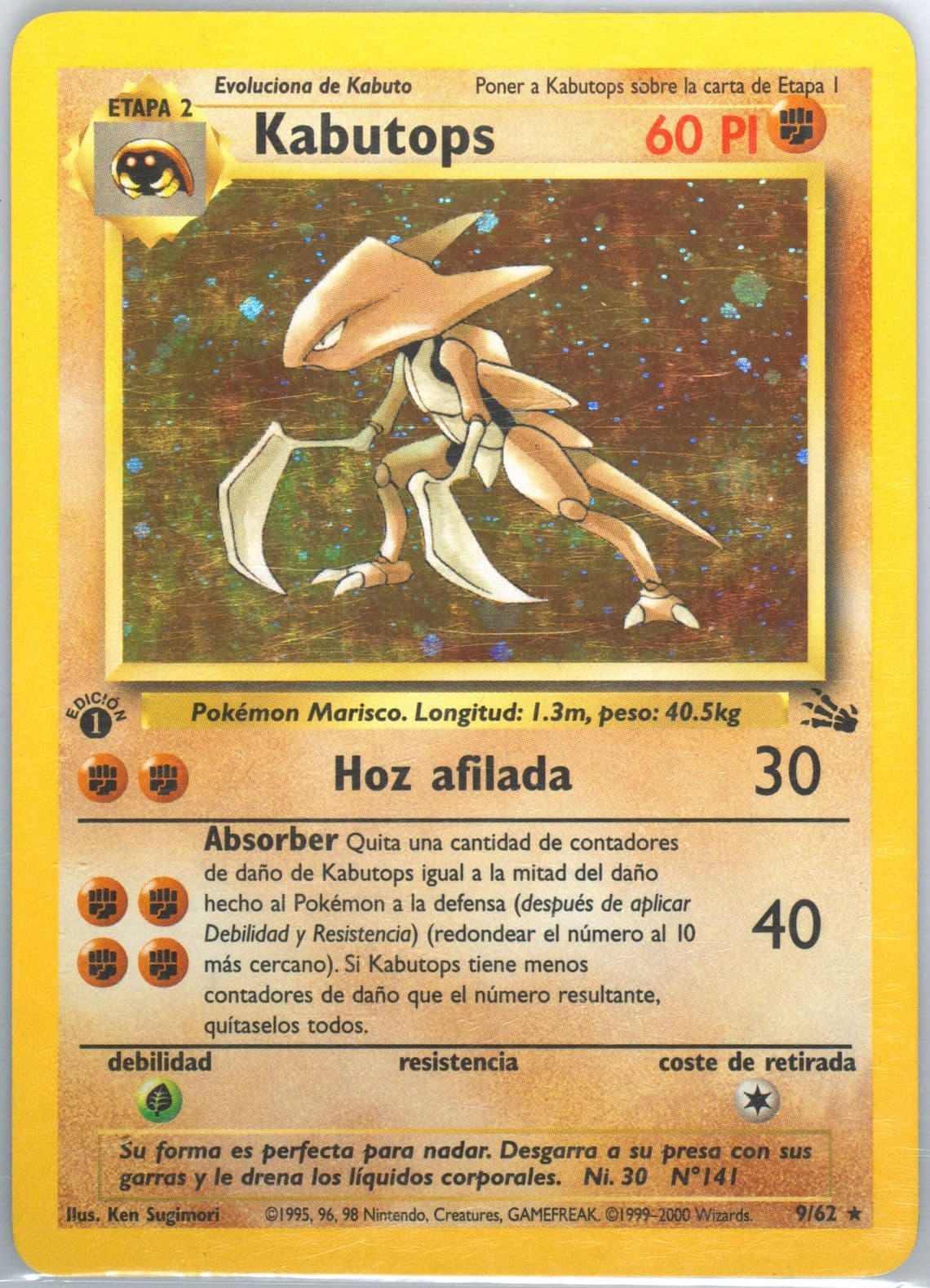 Kabutops-Holo 1st Edition (9) 2000 Pokemon Spanish Fossil