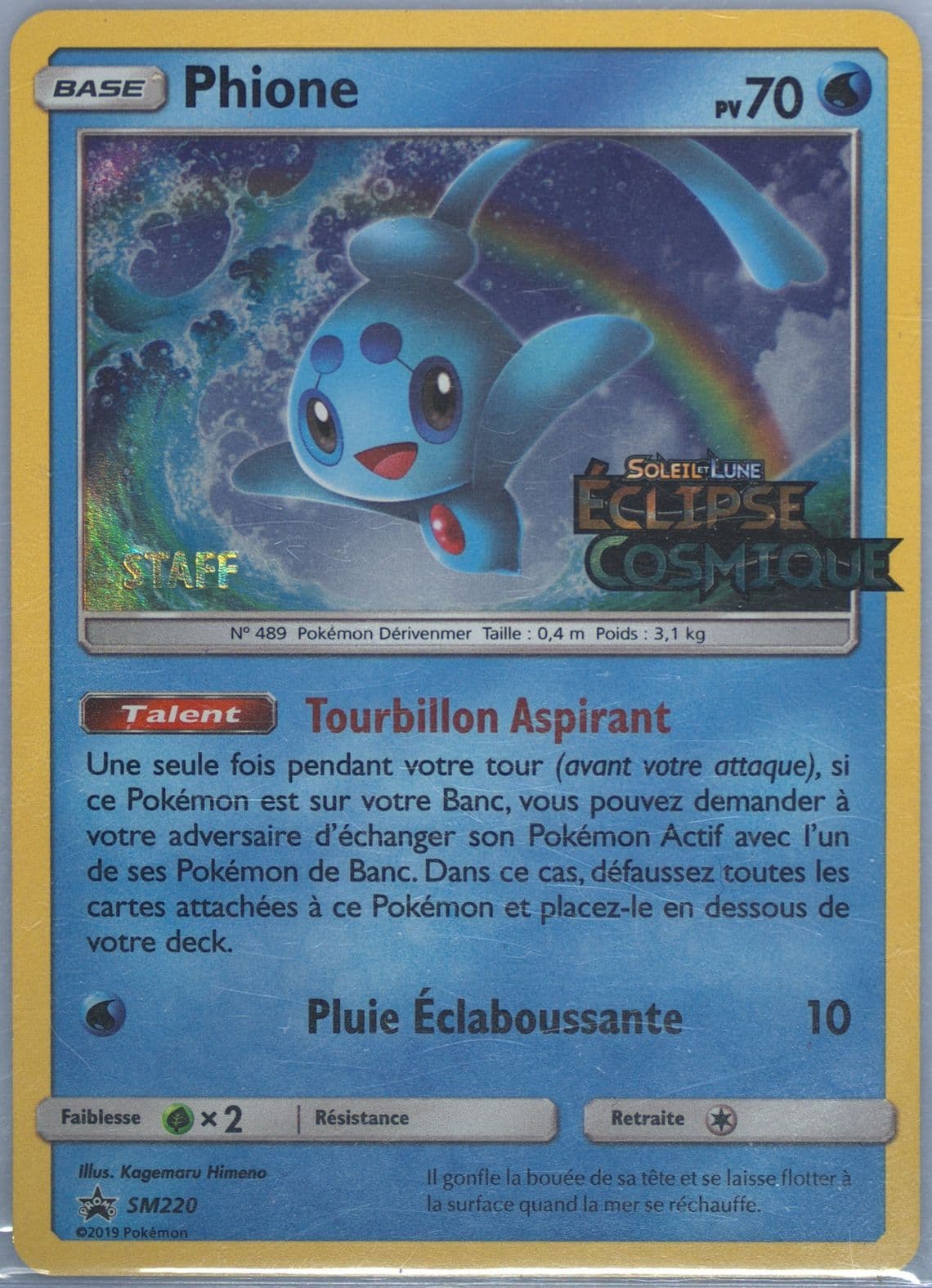 Phione-Holo Cosmic Eclipse Prerelease-Staff-French (SM220) 2019 Pokemon SM Black Star Promo