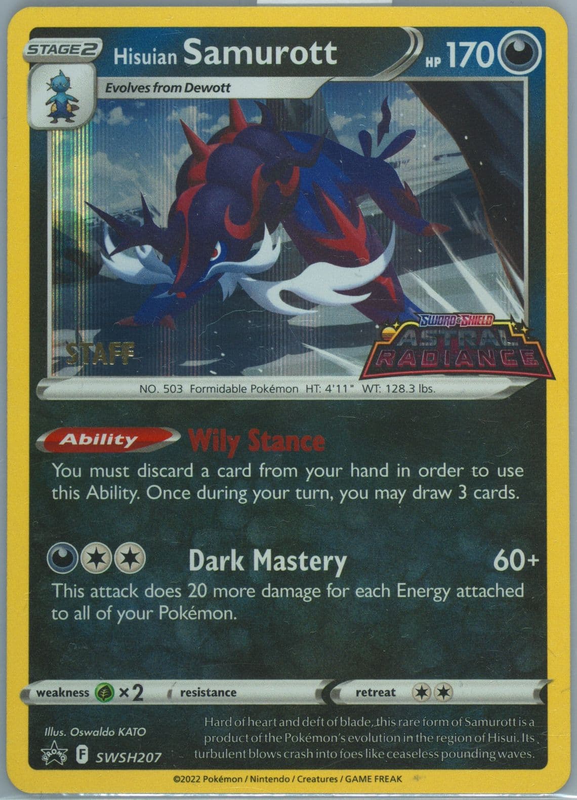 Hisuian Samurott-Holo Prerelease-Staff (207) 2023 Pokemon Swsh Black Star Promo