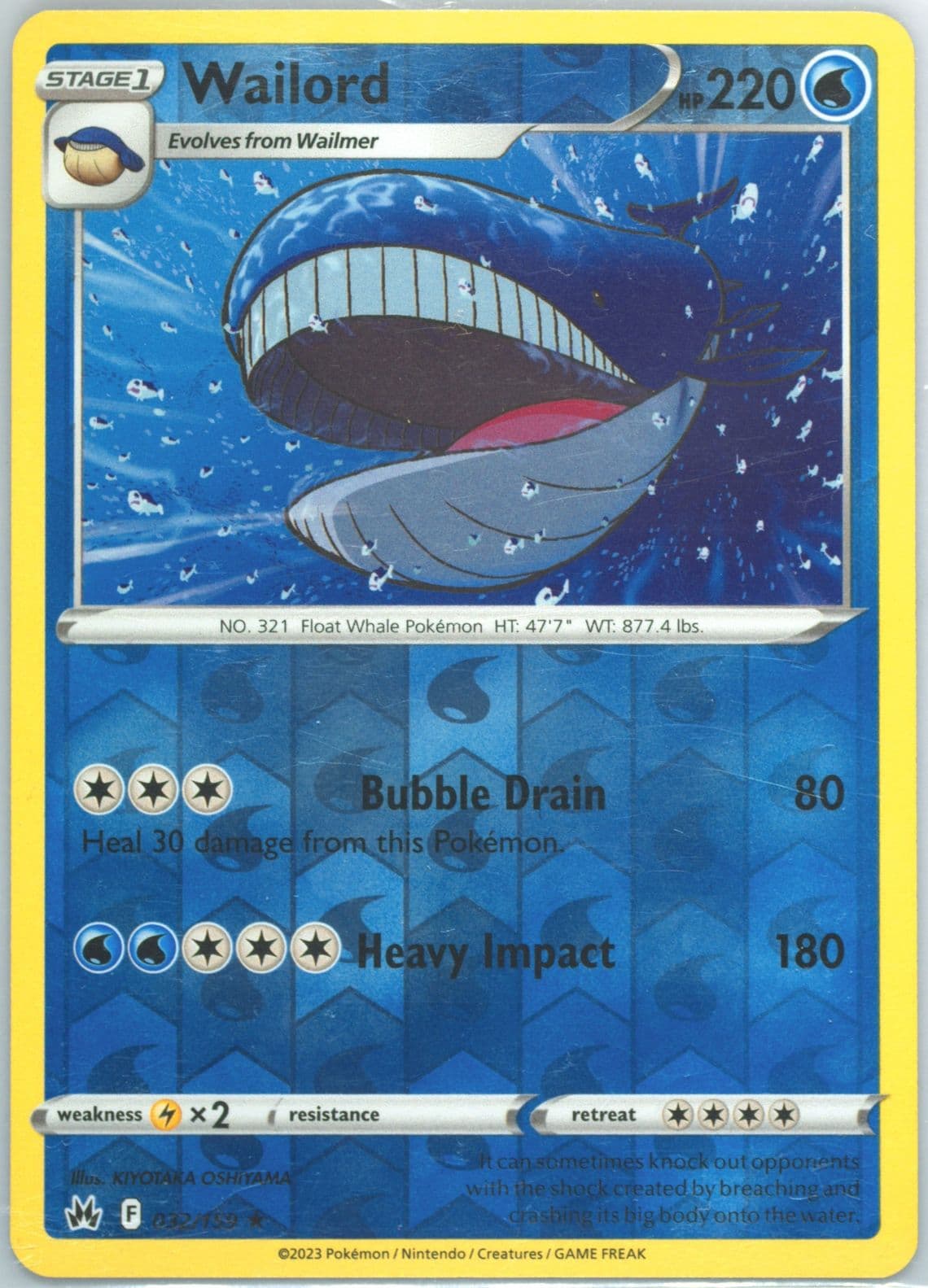 Wailord-Reverse Foil (032) 2023 Pokemon Sword and Shield Crown Zenith
