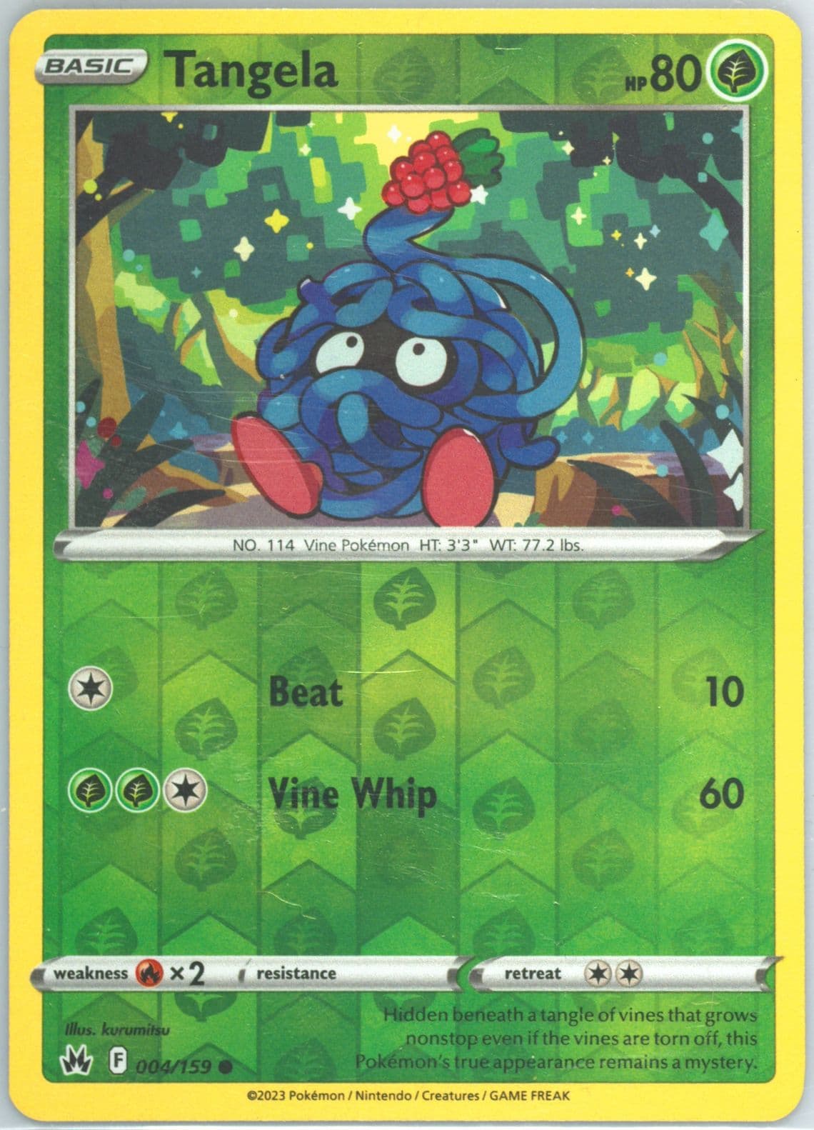 Tangela-Reverse Foil (004) 2023 Pokemon Sword and Shield Crown Zenith