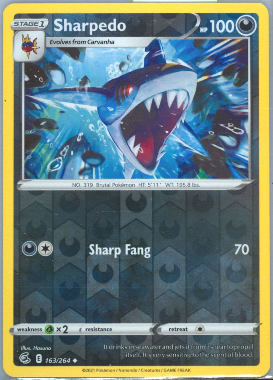 Sharpedo-Reverse Foil (163) 2021 Pokemon Sword & Shield Fusion Strike