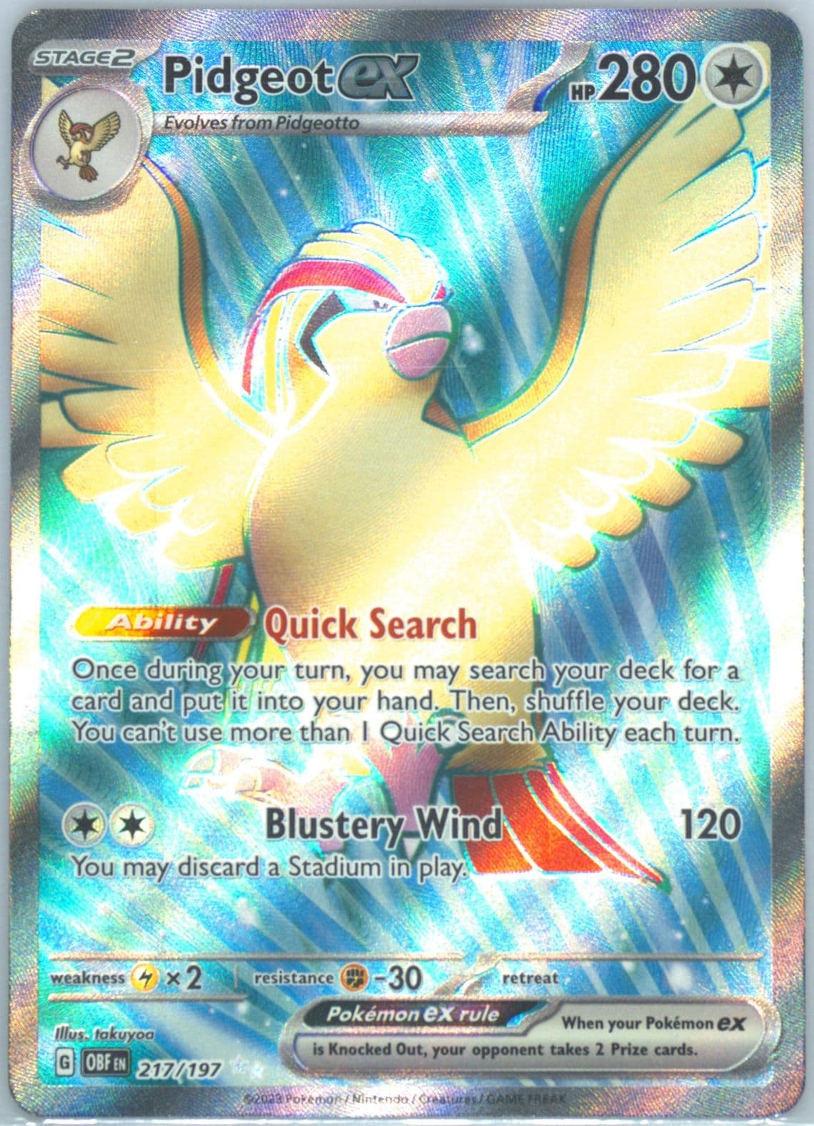 Pidgeot EX Ultra Rare (217) 2023 Pokemon Obf EN-Obsidian Flames