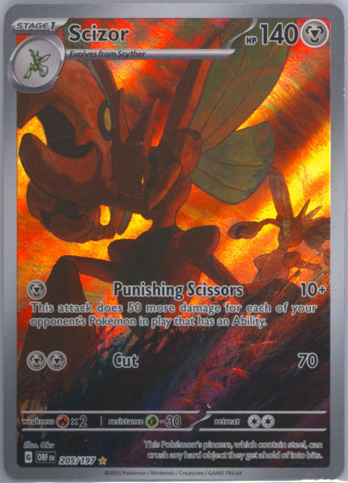 Scizor Illustration Rare (205) 2023 Pokemon Obf EN-Obsidian Flames