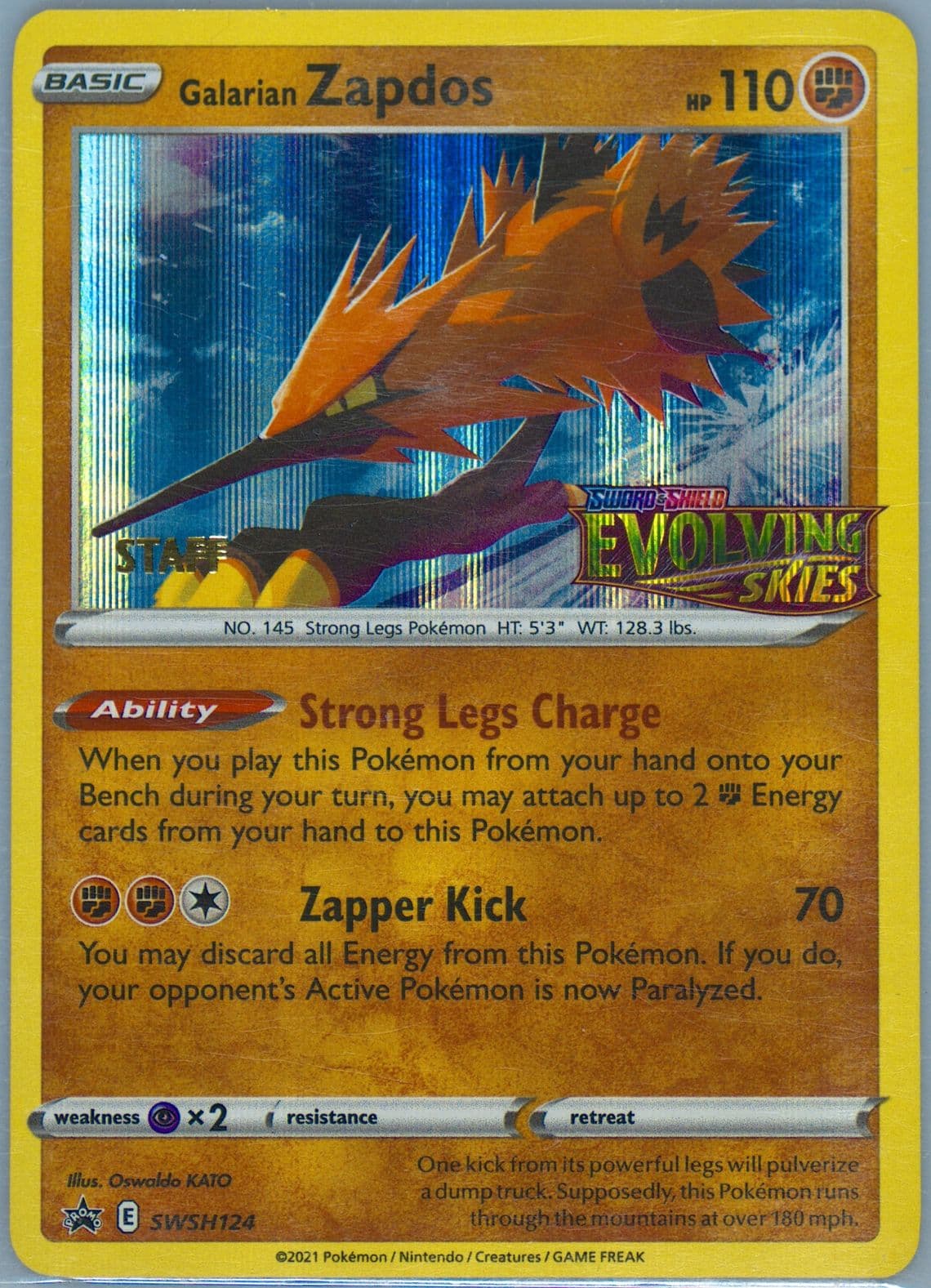 Galarian Zapdos-Holo Prerelease-Staff (124) 2023 Pokemon Swsh Black Star Promo