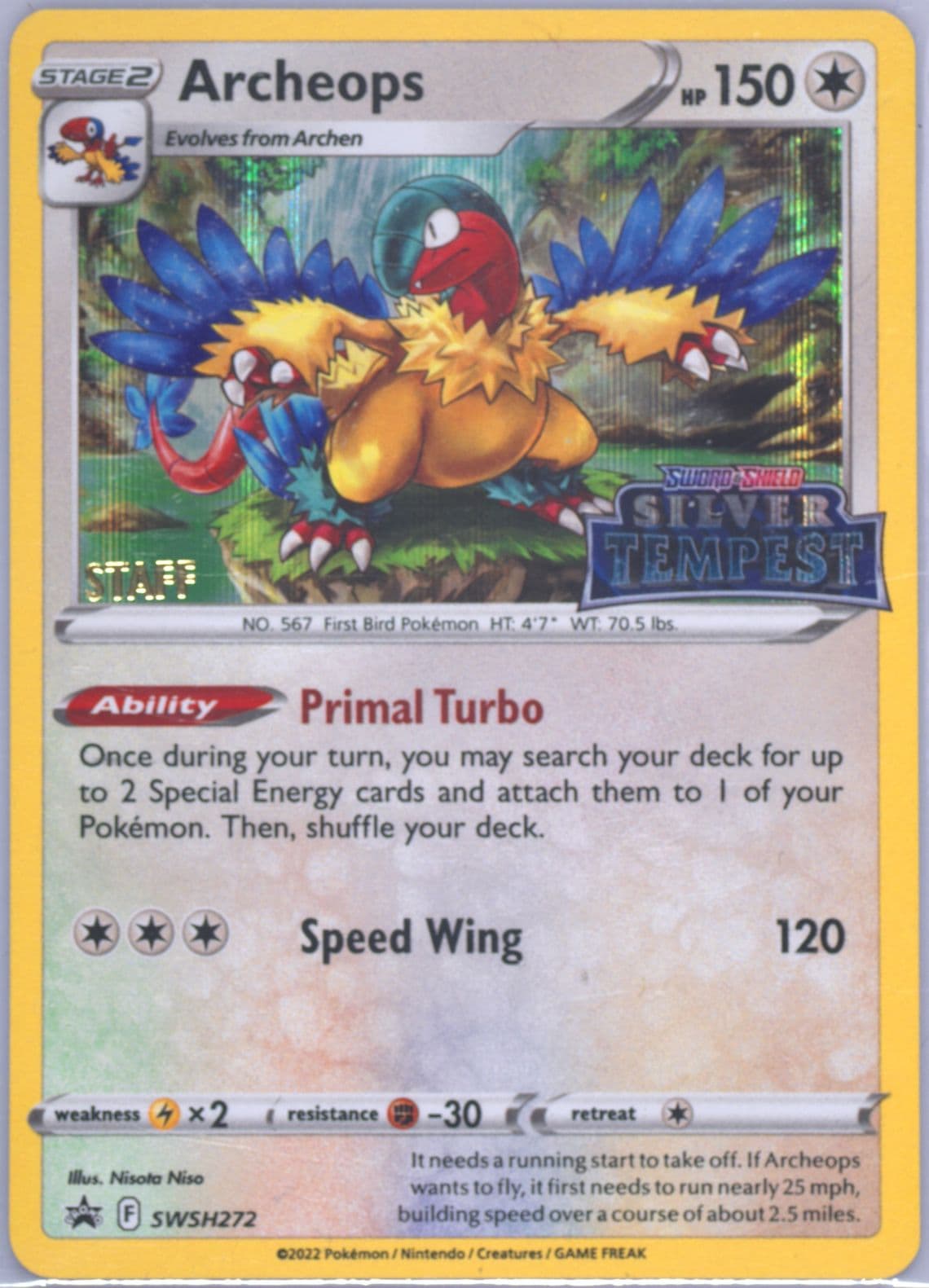 Archeops-Holo Prerelease-Staff (272) 2023 Pokemon Swsh Black Star Promo