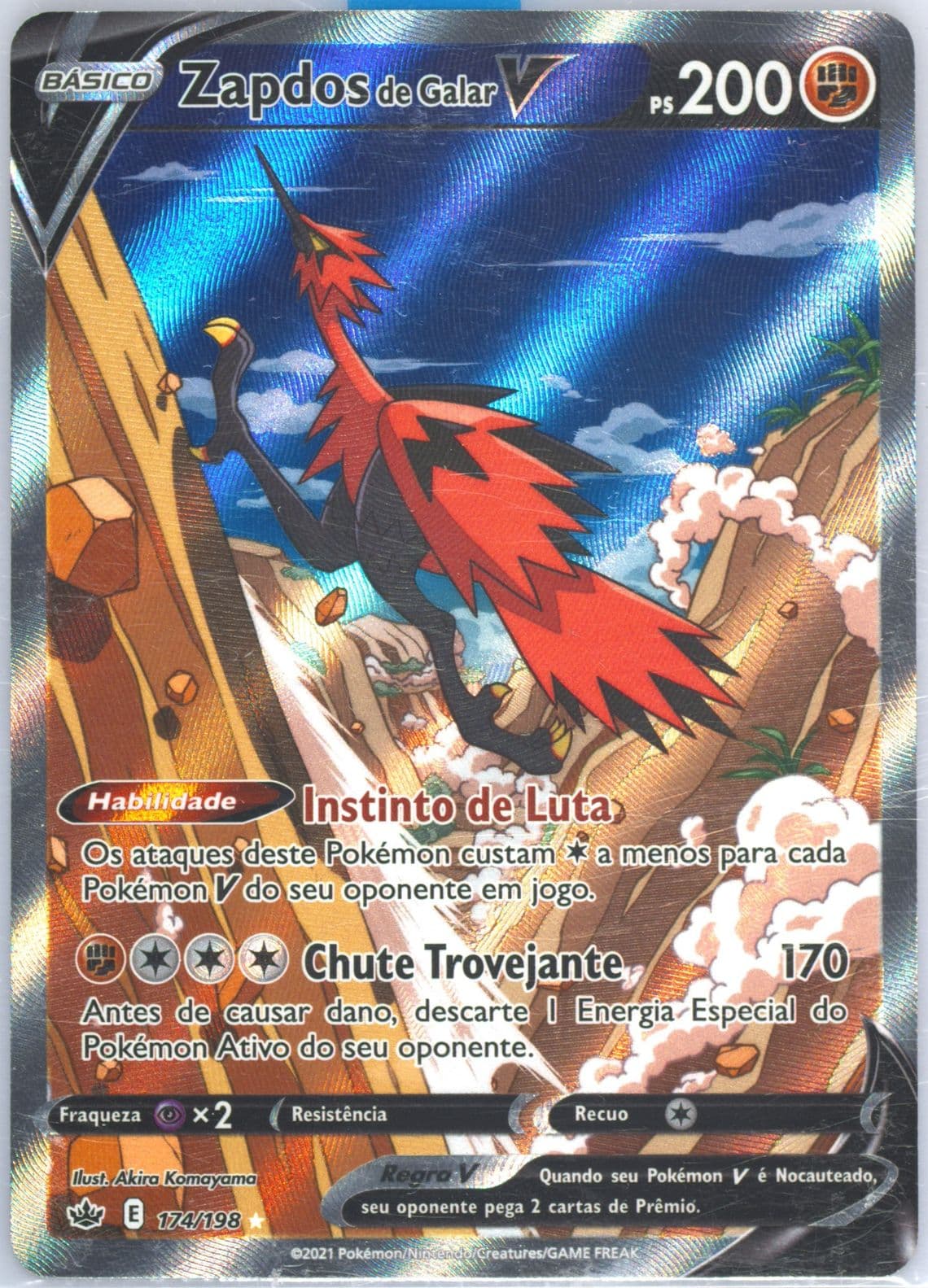 Full Art/Zapdos de Galar V Portuguese (174) 2021 Pokemon Sword & Shield Chilling Reign